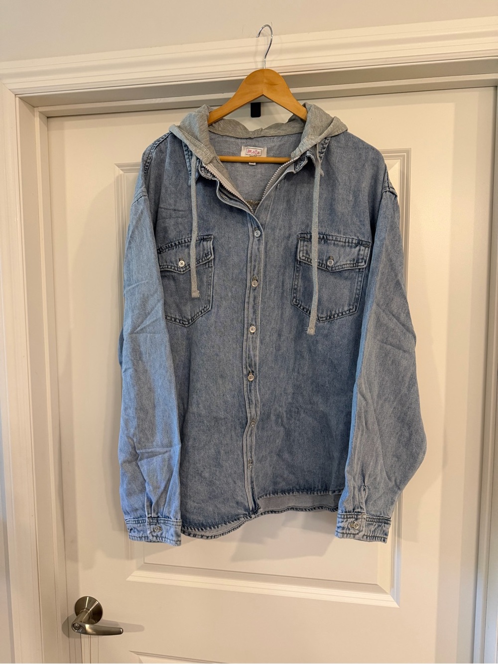 Denim Button-Up shacket with Gray Hoodie -NWT
